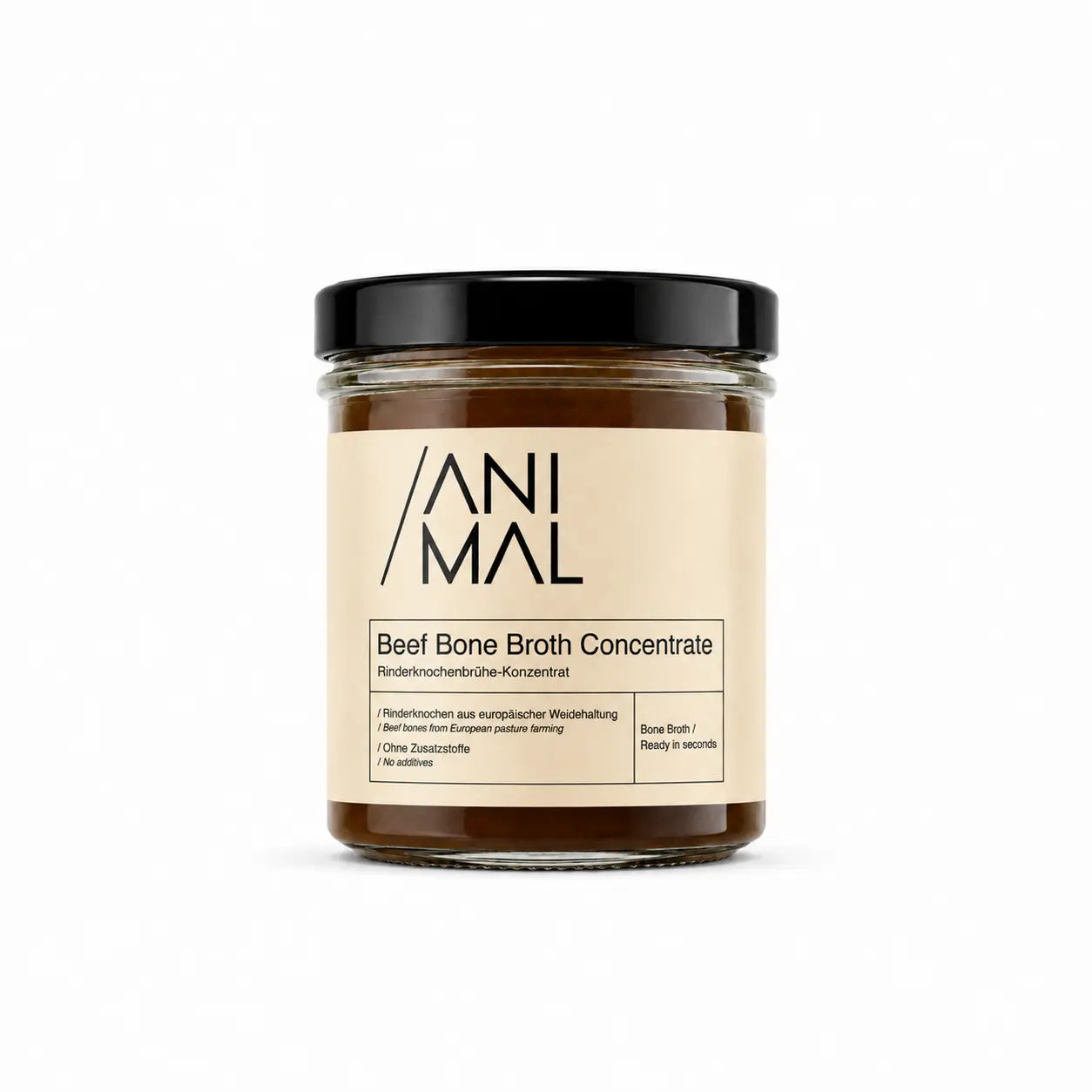 Animal Based Beef Bone Broth Concentrate als praktische Knochenbrühe-Paste für schnelle Brühe ohne stundenlanges Kochen.