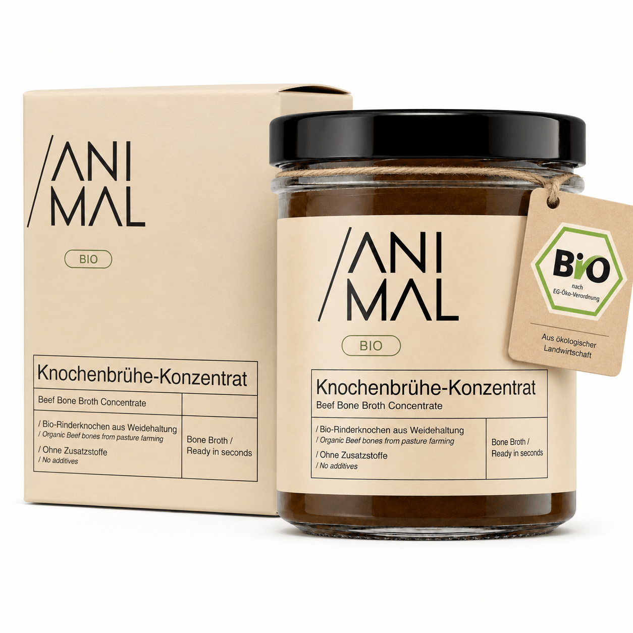 Animal Based Beef Bone Broth Concentrate als praktische Knochenbrühe-Paste für schnelle Brühe ohne stundenlanges Kochen.
