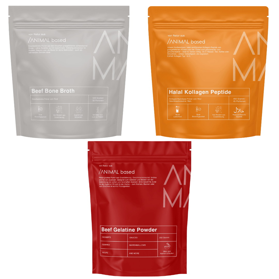 Kollagen Power Trio Halal – Halal Kollagen, Knochenbrühe & Gelatine Set
