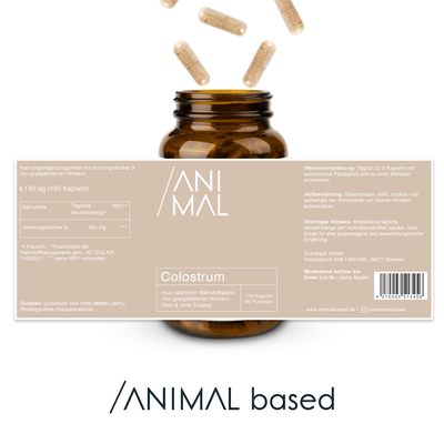 Nutritional information for Animal Based Beef Colostrum Capsules, 240 capsules for 30 servings