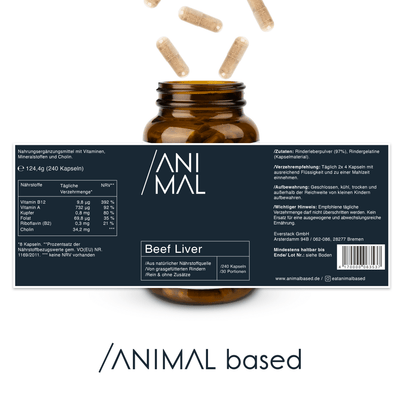 Nutritional information for Animal Based Beef Liver Capsules, 240 capsules for 30 servings