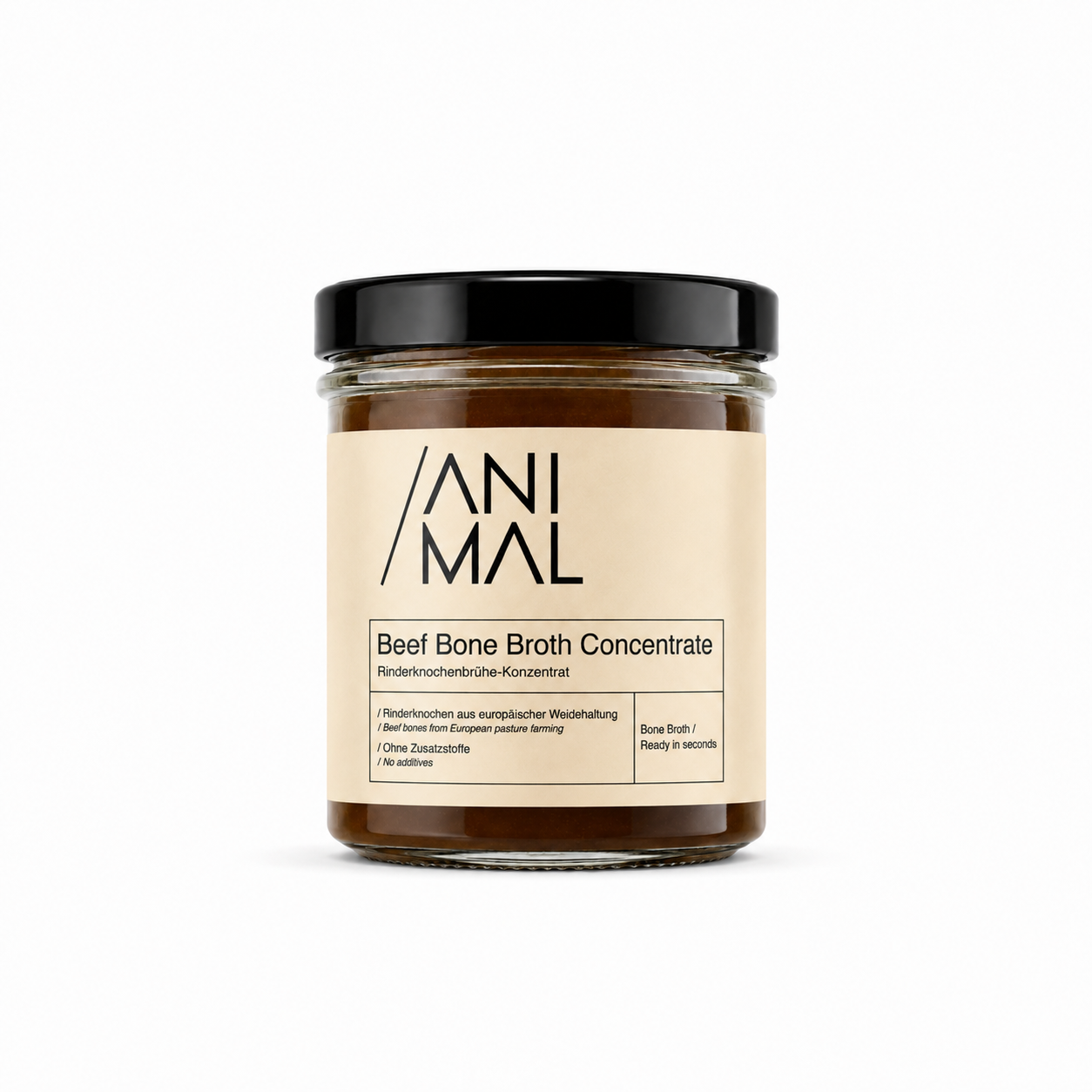 Animal Based Beef Bone Broth Concentrate als praktische Knochenbrühe-Paste für schnelle Brühe ohne stundenlanges Kochen.