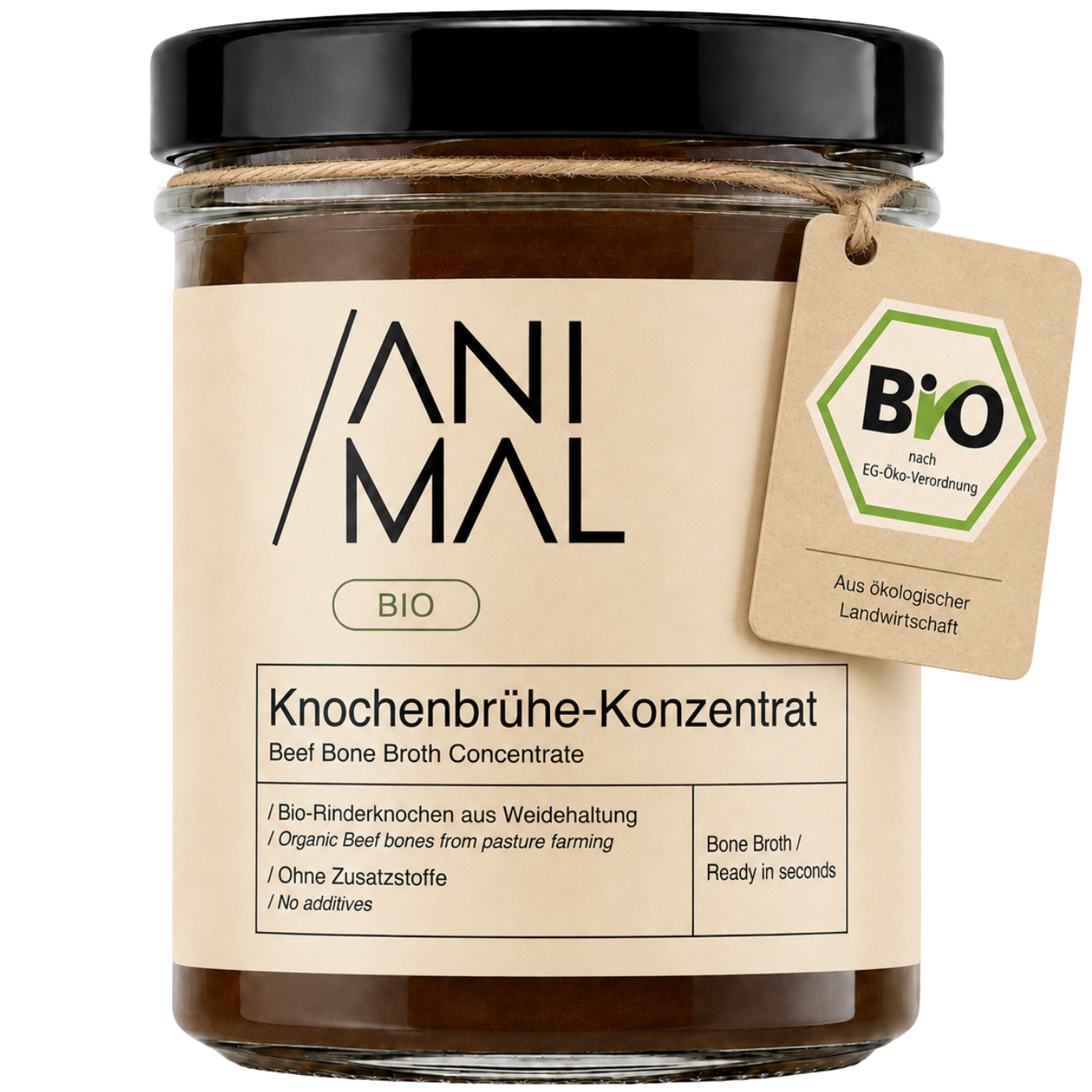 Animal Based Beef Bone Broth Concentrate als praktische Knochenbrühe-Paste für schnelle Brühe ohne stundenlanges Kochen.