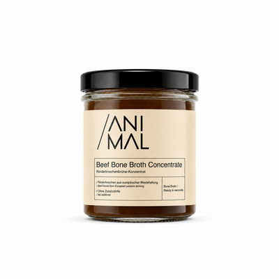 Animal Based Beef Bone Broth Concentrate als praktische Knochenbrühe-Paste für schnelle Brühe ohne stundenlanges Kochen.