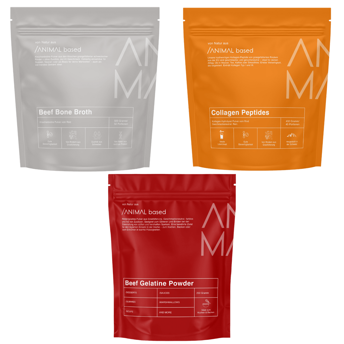 Kollagen Power Trio – Kollagen Hydrolysat, Knochenbrühe Pulver und Rindergelatine im Set