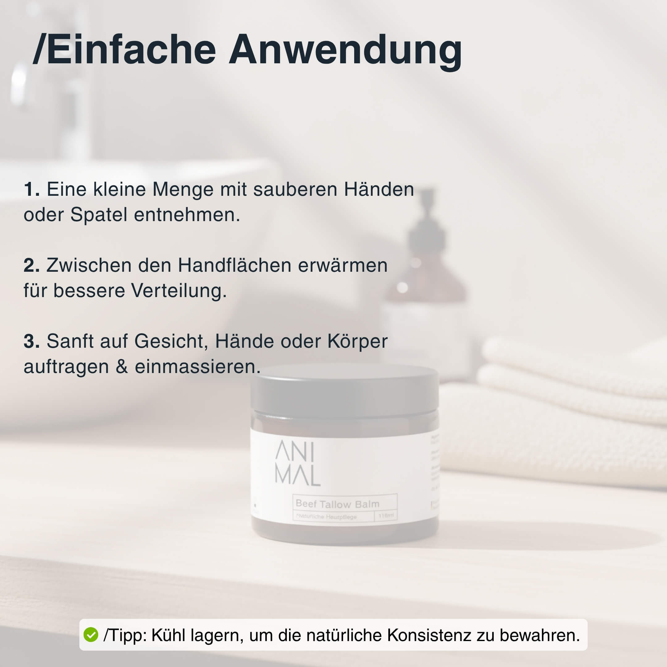 Beef Tallow Balm Anwendung – Creme sanft auftragen und einmassieren für intensive Pflege bei trockener Haut