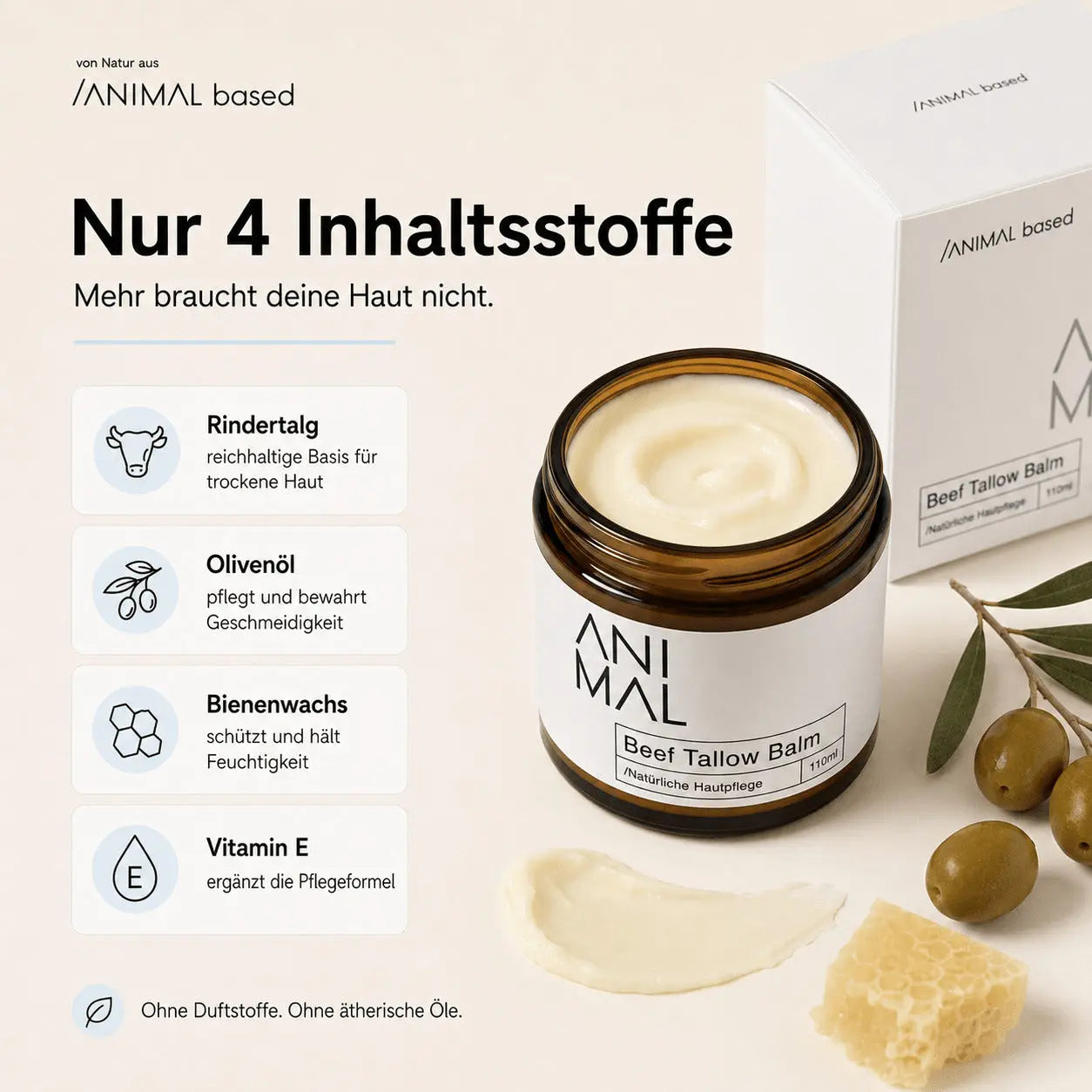 Beef Tallow Balm Anwendung – Creme sanft auftragen und einmassieren für intensive Pflege bei trockener Haut
